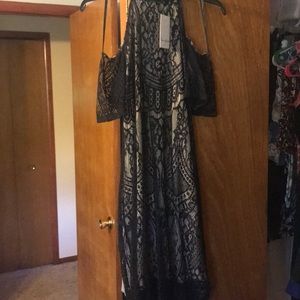 Off the Shoulder Black/Nude Lace Dress